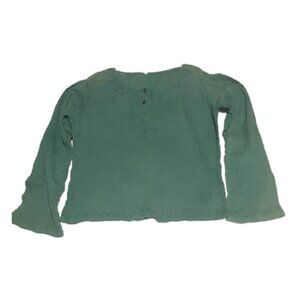 ✨️3 For $20✨️Womens M green crinkle long sleeve shirt embroidered Bohemian Retro